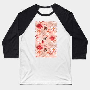 Beautiful Rose Flowers and Butterfly Pattern Artwork Baseball T-Shirt